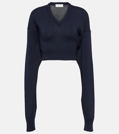 Shop Sportmax Pomez Cropped Wool Sweater In Blue