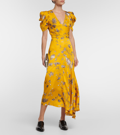 Erdem Floral-printed Midi Dress In Yellow