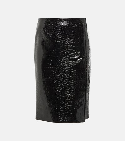 Shop Sportmax Melinda Croc-effect Faux Leather Midi Skirt In Black
