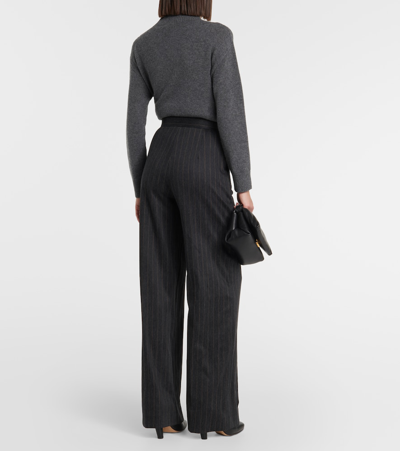 Shop Max Mara Rea Pinstripe Wool-blend Pants In Grey