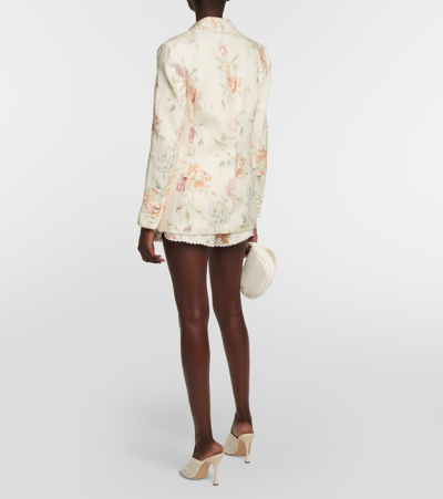 Shop Loveshackfancy Ofra Floral Linen Blazer In Multicoloured