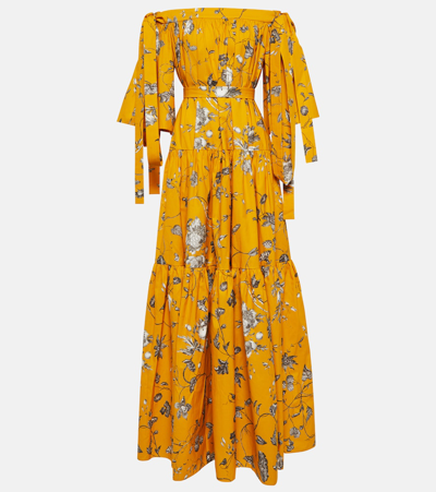 Shop Erdem Floral Cotton Maxi Dress In Yellow