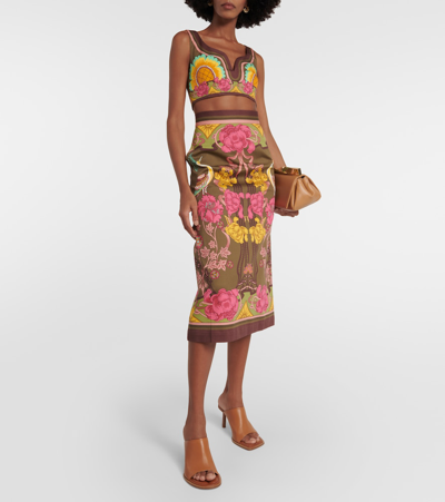 Shop La Doublej Baia Printed Cotton-blend Midi Skirt In Multicoloured