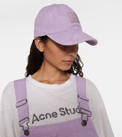 Shop Acne Studios Face Cotton Baseball Cap In Purple