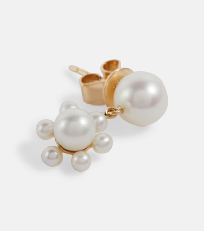 Shop Sophie Bille Brahe Petite Deux Jeanne 14kt Gold And Pearls Single Earring In White