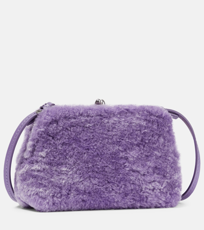 Shop Jil Sander Goji Micro Shearling Shoulder Bag In Purple