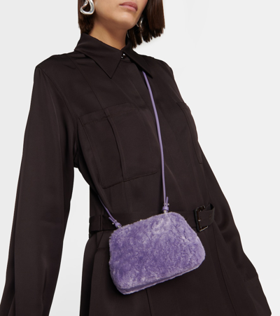 Jil Sander Goji Micro Shearling Shoulder Bag In Purple