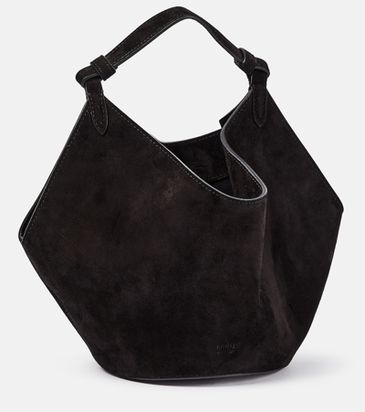 Shop Khaite Lotus Mini Suede Tote Bag In Black
