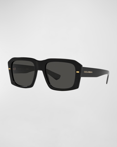 Shop Dolce & Gabbana Men's Rectangle Low Bridge Sunglasses In Black