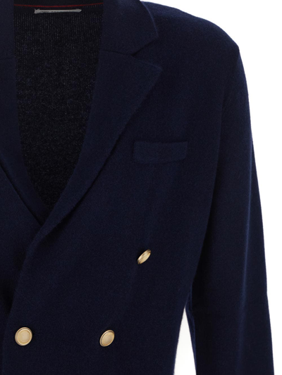 Shop Brunello Cucinelli Double-breasted Cardigan In Blue
