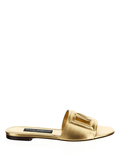 Shop Dolce & Gabbana Dg Logo Flat Slides In Gold