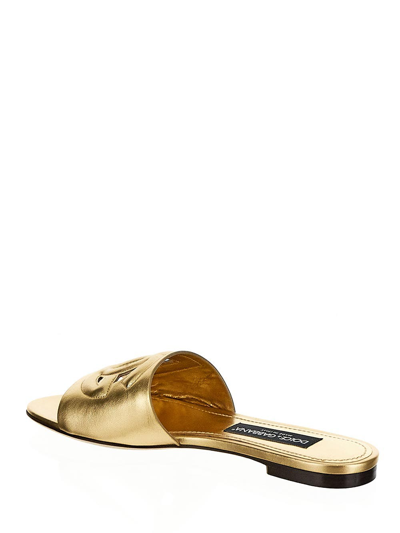 Shop Dolce & Gabbana Dg Logo Flat Slides In Gold