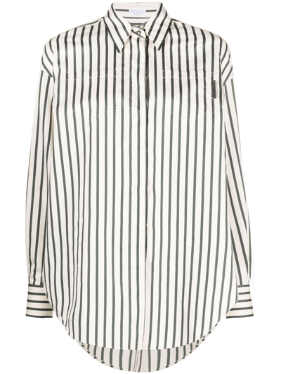 Brunello Cucinelli Monili-bead Striped Blouse In Neutrals