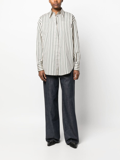 Brunello Cucinelli Monili-bead Striped Blouse In Neutrals