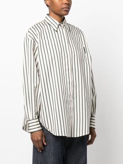 Brunello Cucinelli Monili-bead Striped Blouse In Neutrals