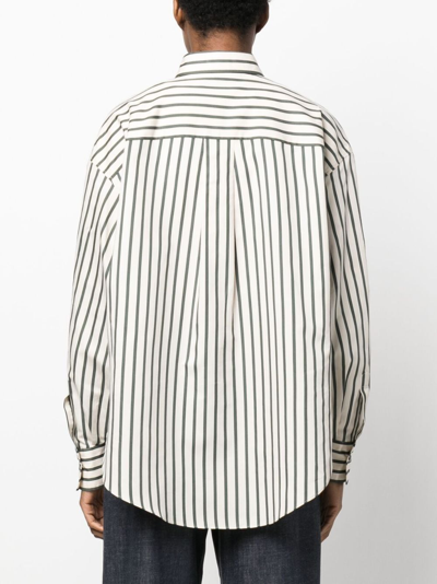 Brunello Cucinelli Monili-bead Striped Blouse In Neutrals
