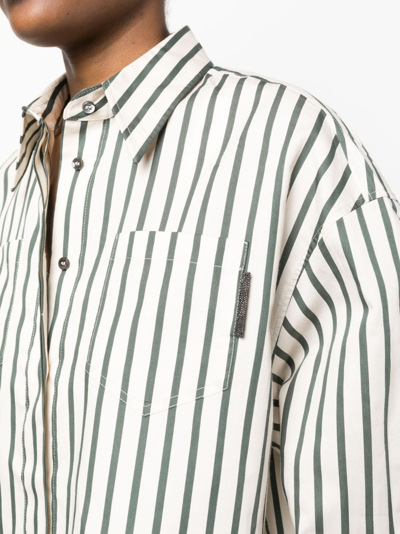 Brunello Cucinelli Monili-bead Striped Blouse In Neutrals