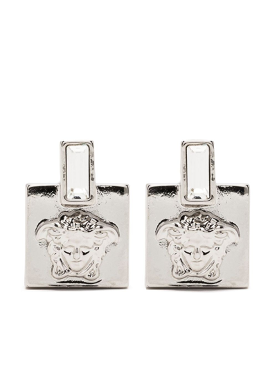 Shop Versace Medusa Earrings In Silver