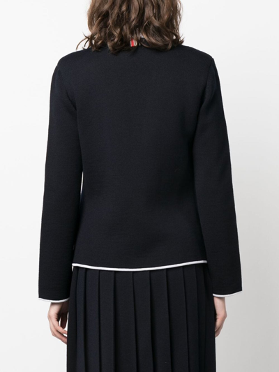 Shop Thom Browne Contrasting-trim Collarless Jacket In Blue