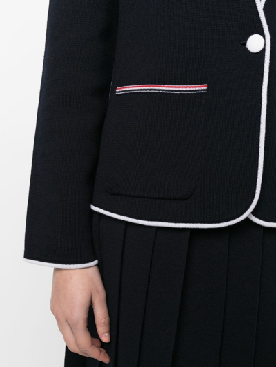 Shop Thom Browne Contrasting-trim Collarless Jacket In Blue