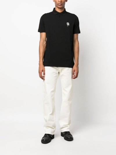 Shop Karl Lagerfeld Ikonik Karl-patch Cotton Polo Shirt In Black