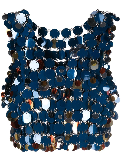 Shop Rabanne Paillette-chainmail Cropped Top In Blue