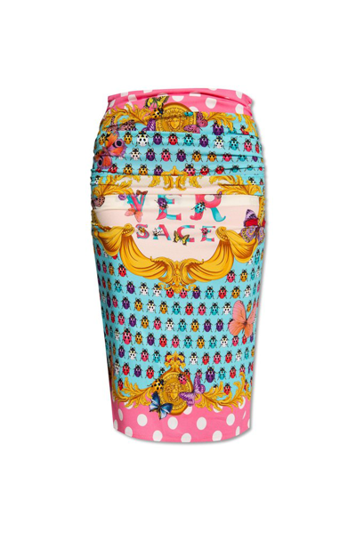 Shop Versace Butterflies Midi Skirt In Multi