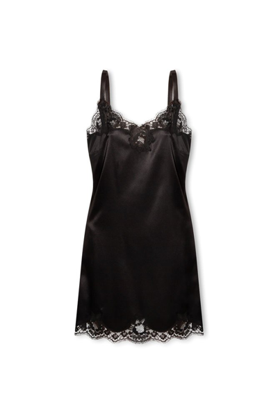 Shop Dolce & Gabbana Lace Trimming Mini Dress In Black