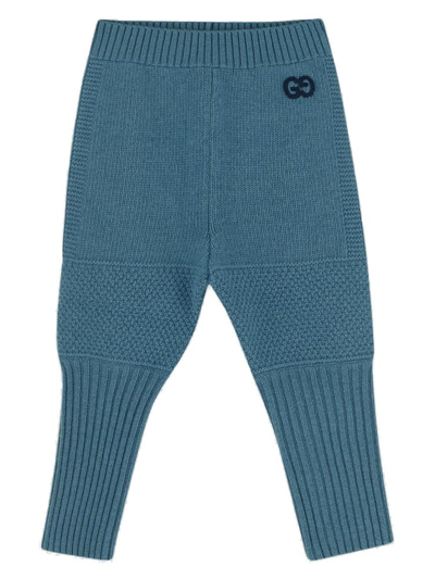 Shop Gucci Kids Logo Detailed High Waist Pants In Blue