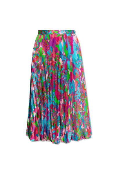 Shop Versace X Dua Lipa Floral Printed Pleated Midi Skirt In Multi