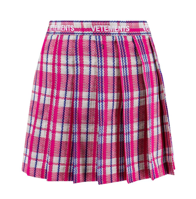Shop Vetements Tartan Motif Pleated Mini Skirt In Pink