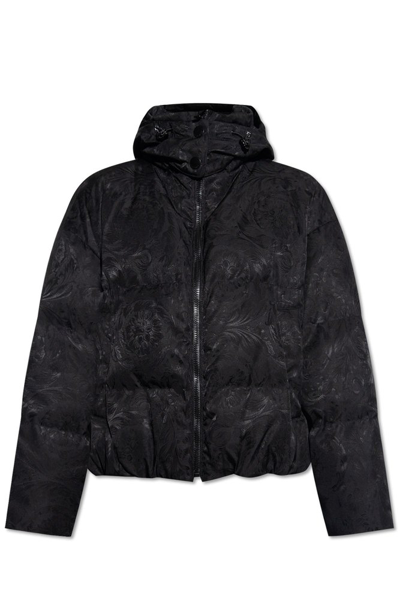 Shop Versace Barocco Silhouett Puffer Jacket In Black