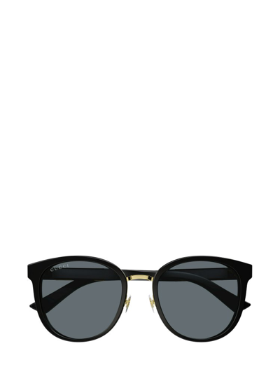 Shop Gucci Eyewear Logo Lettering Round Frame Sunglasses In Black