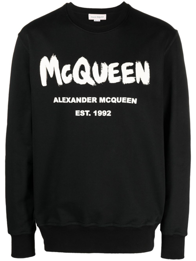 Shop Alexander Mcqueen Graffiti-print Crew Neck Sweatshirt - Men's - Cotton In Black