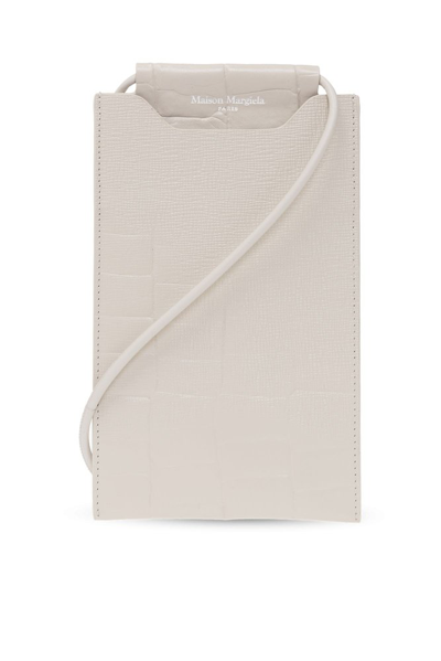 Shop Maison Margiela Logo Printed Embossed Phone Pouch In Grey
