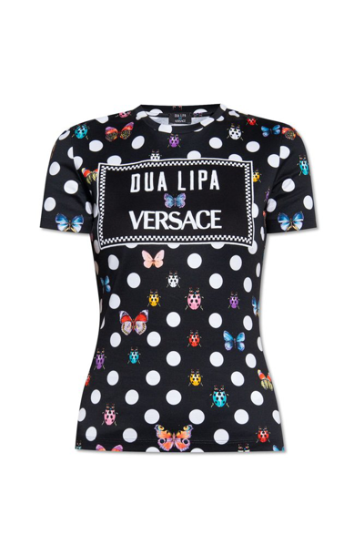 Shop Versace X Dua Lipa Embroidered Butterflies T In Black