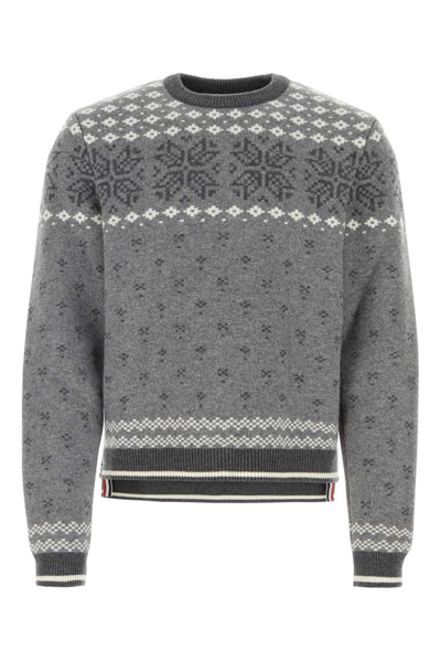 Shop Thom Browne Pattern Knitted Sweater In Grey
