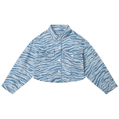Shop Kenzo Kids Tiger Printed Logo Embroidered Denim Jacket In Blue