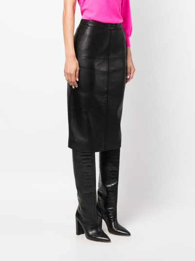 Shop P.a.r.o.s.h Leather Pencil Midi Skirt In Black