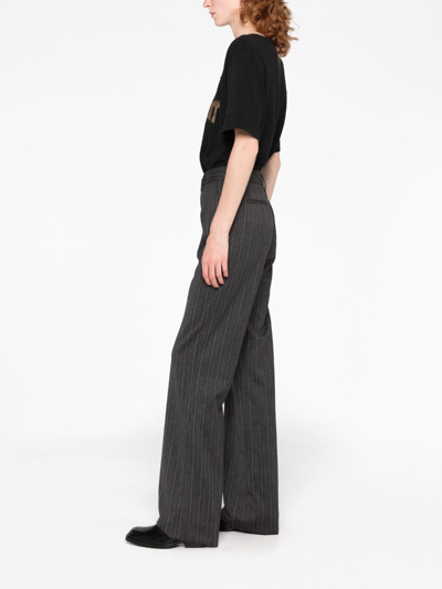 Alessandra Rich Pinstriped High-rise Straight Pants In Grey
