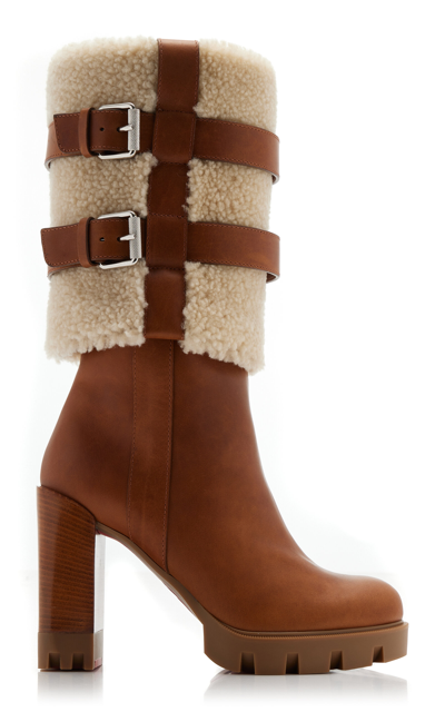 Shop Christian Louboutin Brodeback 100mm Shearling Ankle Boots In Tan