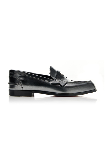 Shop Christian Louboutin Donna Burnished Leather Penny Loafers In Silver