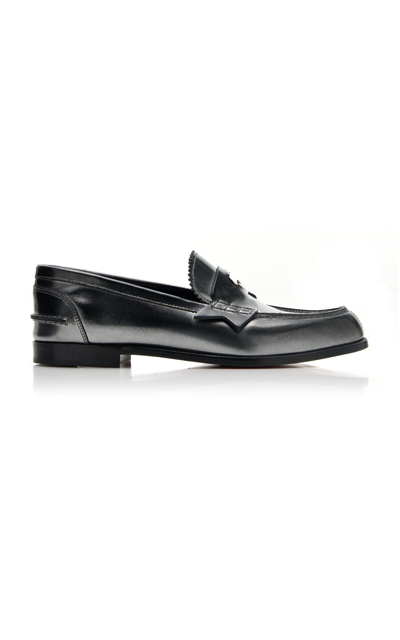 Christian Louboutin Patent Leather Penny Loafers In Silver