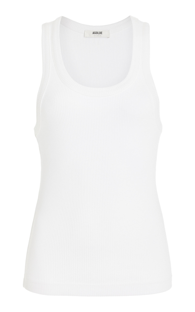 Shop Agolde Poppy Cotton Jersey Tank Top In White