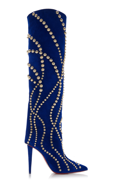 Shop Christian Louboutin Astrilarge Botta 100mm Studded Suede Boots In Blue
