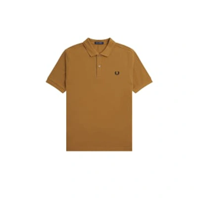 Shop Fred Perry Slim Fit Plain Polo Dark Caramel / Navy In Blue