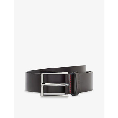 Shop Hugo Men's Dark Brown Logo-embossed Contrast-stitching Leather Belt