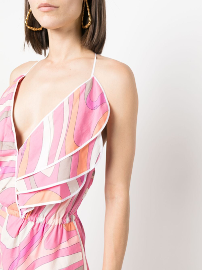 Shop Pucci Marmo-print Cotton Playsuit In Pink