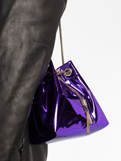 Jimmy Choo Bon Bon Patent-leather Bucket Bag In Purple