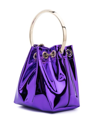 Jimmy Choo Bon Bon Patent-leather Bucket Bag In Purple